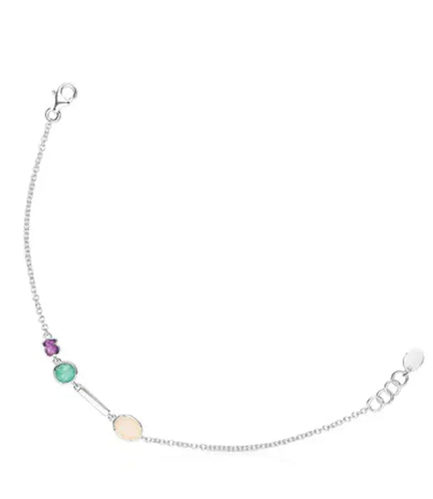 צמיד כסף עם אבני חן צבעוניות על רקע לבן, תכשיט יוקרתי מבית CHOZEN