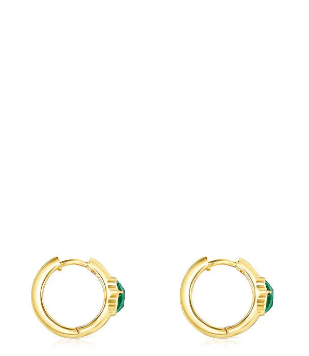 עגילי חישוק זהב עם אבן ירוקה, עיצוב יוקרתי CHOZEN, קולקציית מותגים מובילים