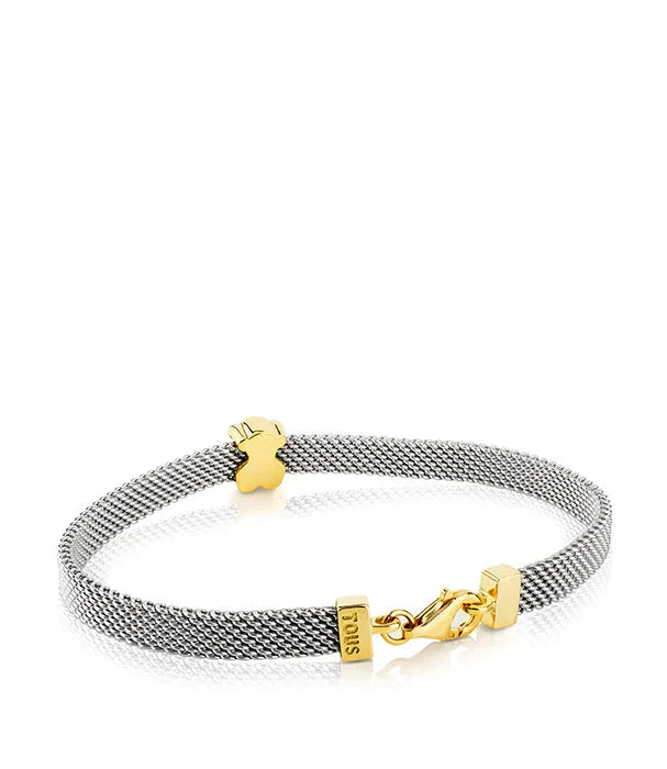 צמיד רשת כסף עם סגירת זהב ותליון דובי, תכשיט יוקרתי CHOZEN