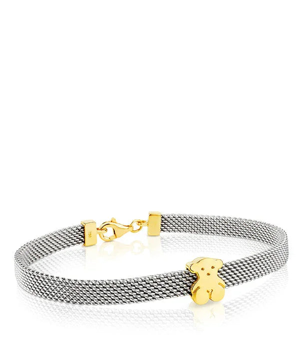 צמיד רשת כסף עם תליון דובון זהב, עיצוב יוקרתי CHOZEN חנות מותגים