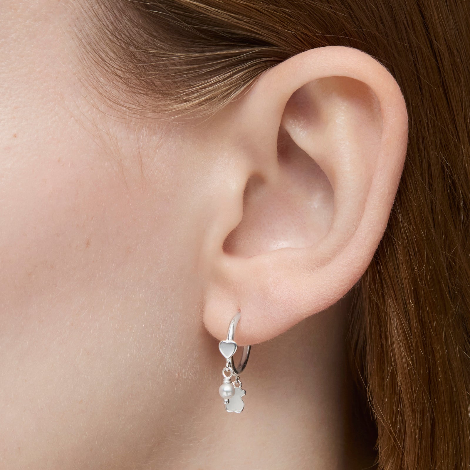 טואוס עגילי חישוק בשילוב פנינה ודובי Cool Joy מכסף