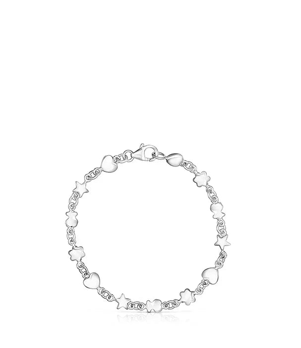 צמיד כסף עדין עם תליוני לבבות וכוכבים, תכשיטי אופנה מבית CHOZEN