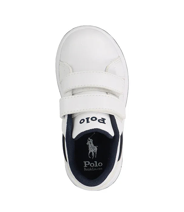 נעל סניקרס לילדים של Polo Ralph Lauren בצבע לבן, רצועות סקוץ', עם לוגו בולט, ביבוא קבוצת אלפא