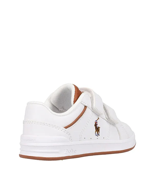 נעל ספורט לבנה ממותגת POLO עם סמל רקום, סוליה חומה, דגם יוניסקס באתר CHOZEN