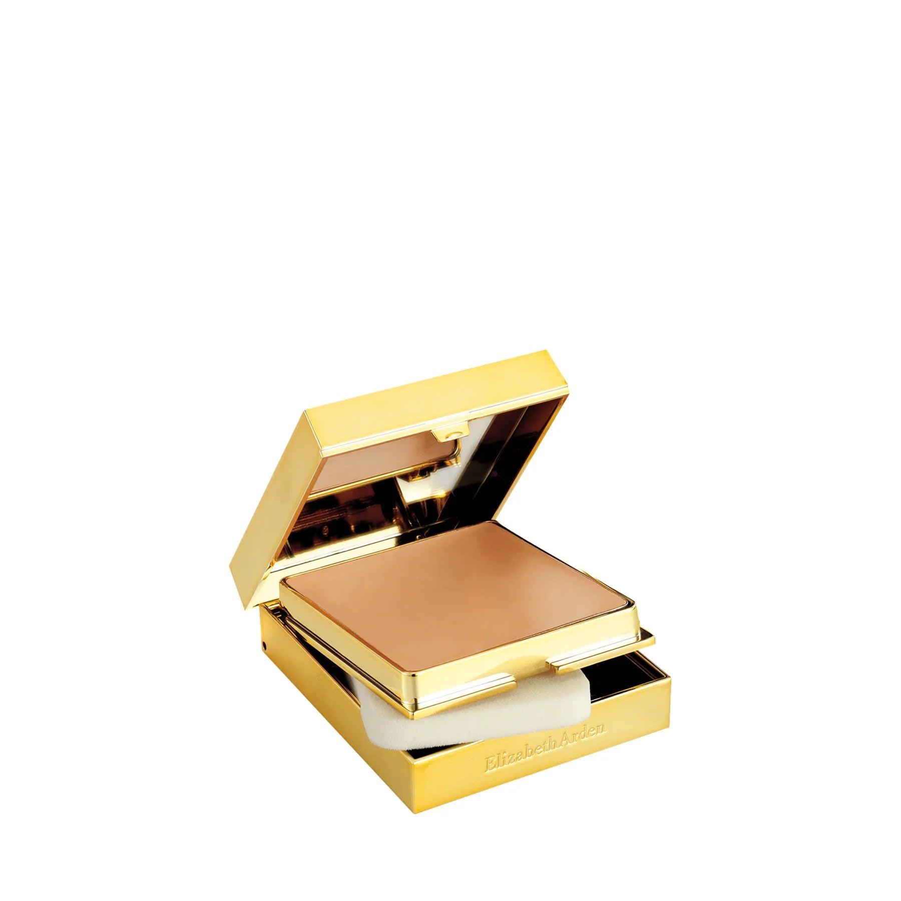 פודרה קומפקטית זהובה של Elizabeth Arden, מוצר איפור יוקרתי מקבוצת אלפא, CHOZEN