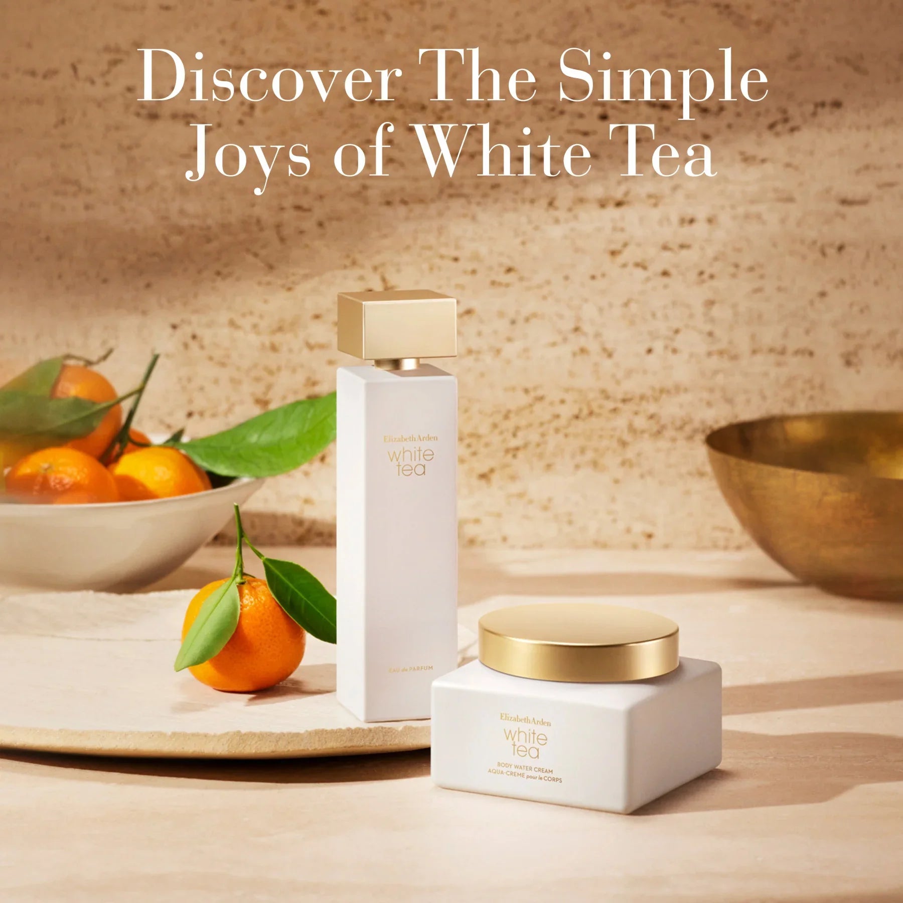 מוצרי טיפוח בושם וקרם גוף אליזבת ארדן White Tea, תפוזים וקערות, צילום יוקרתי, CHOZEN