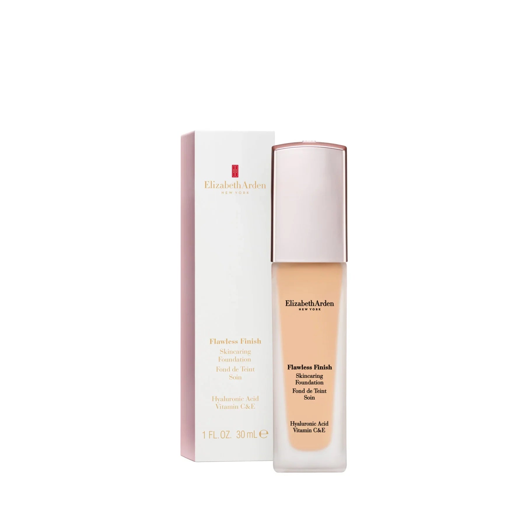 מייקאפ Elizabeth Arden Flawless Finish ליד האריזה, מוצר יופי יוקרתי באתר CHOZEN