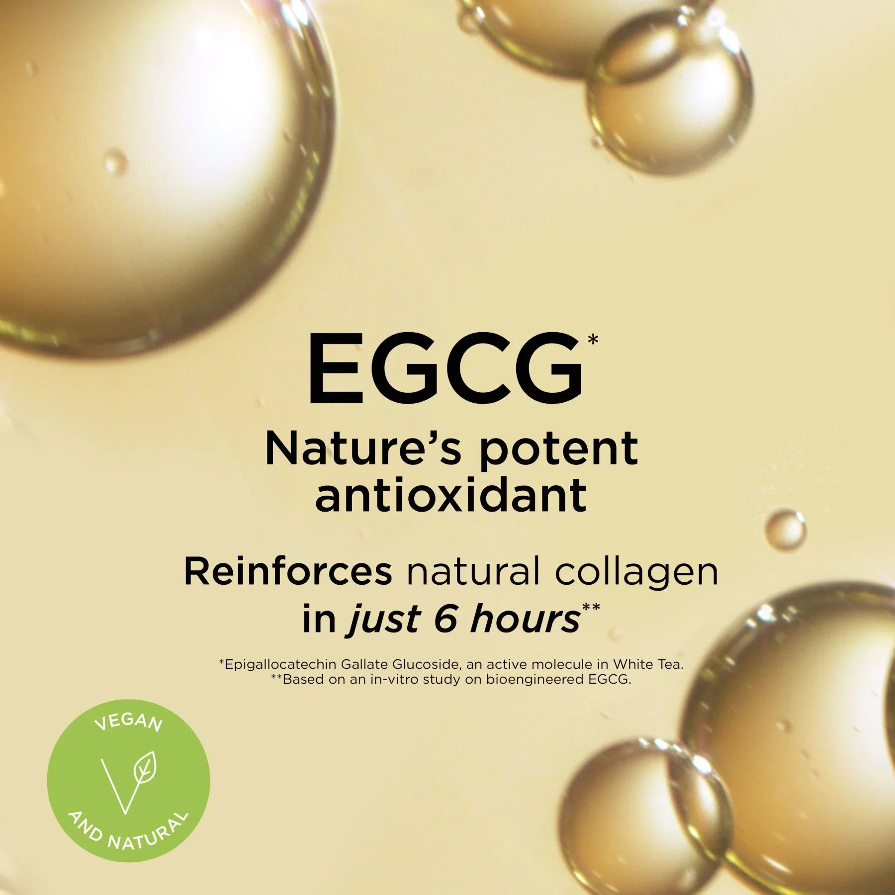 EGCG נוגד חמצון עוצמתי טבעי, תומך בקולגן, טבעוני וטבעי, רקע בועות זהב, CHOZEN