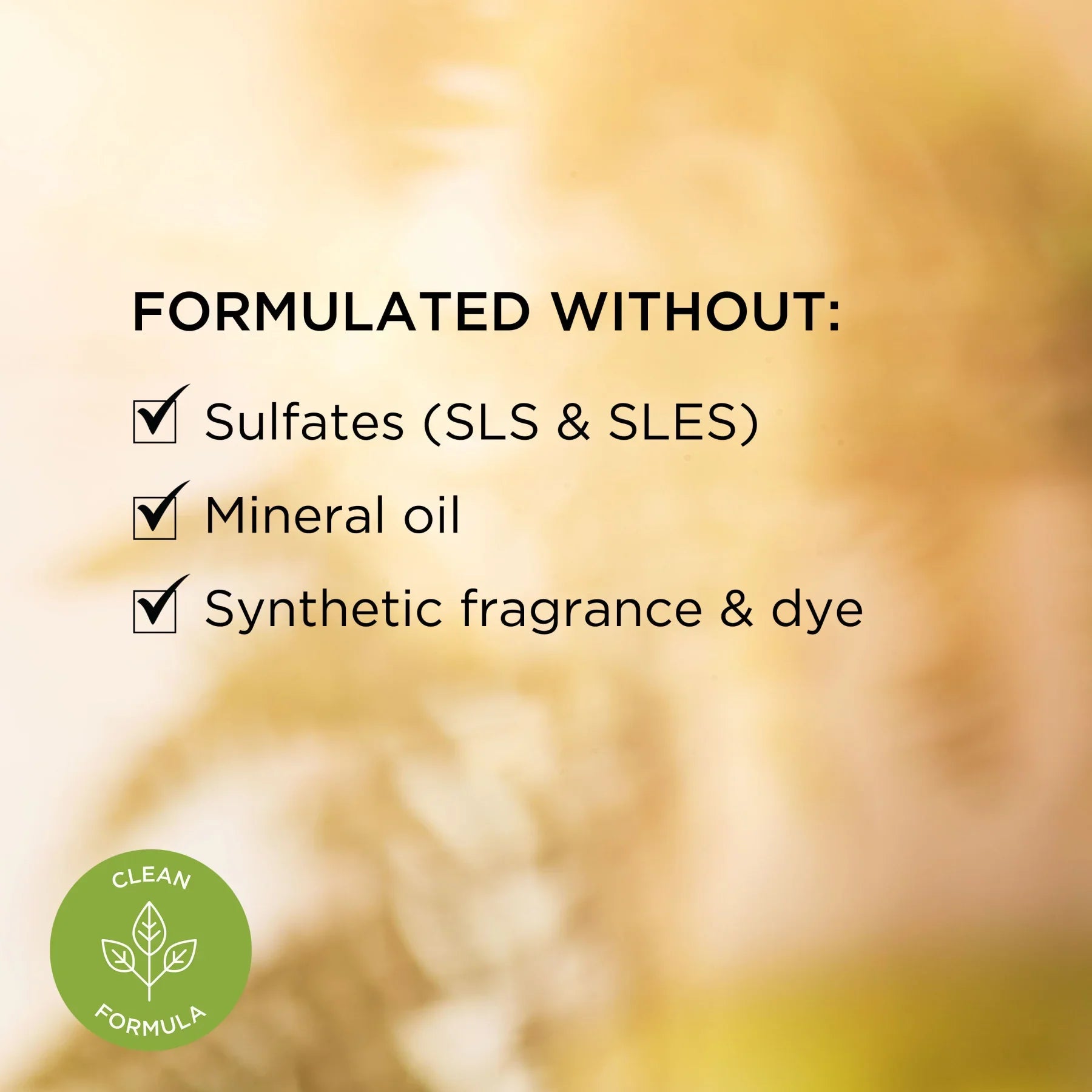 תווית מוצר CHOZEN פורמולה ללא סולפטים, שמן מינרלי, ניחוח וצבע סינתטיים, רקע טבעי