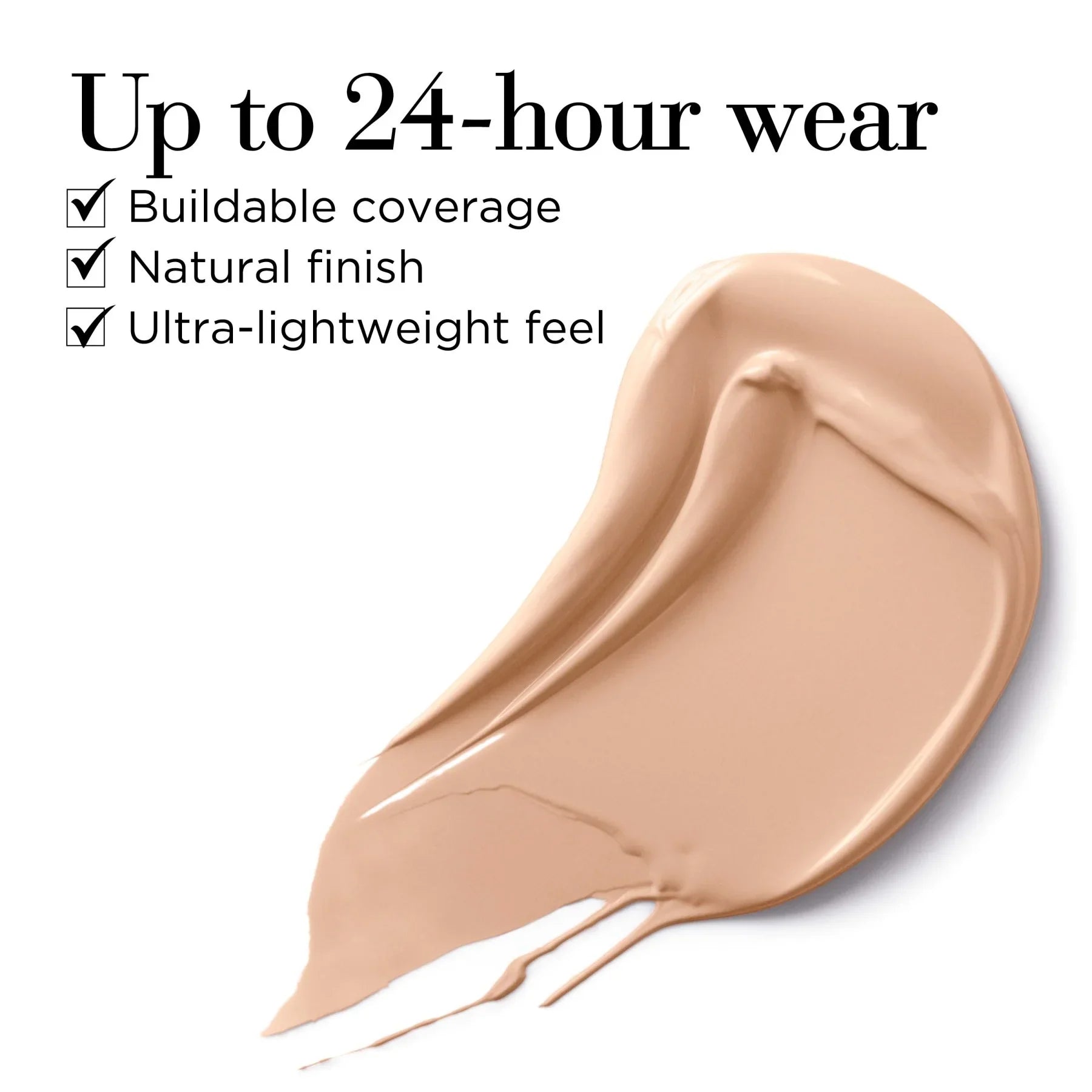 מריחה של מייקאפ בגוון בהיר עם טקסט על עמידות עד 24 שעות, תוצאה טבעית ותחושה קלה, בחנות CHOZEN