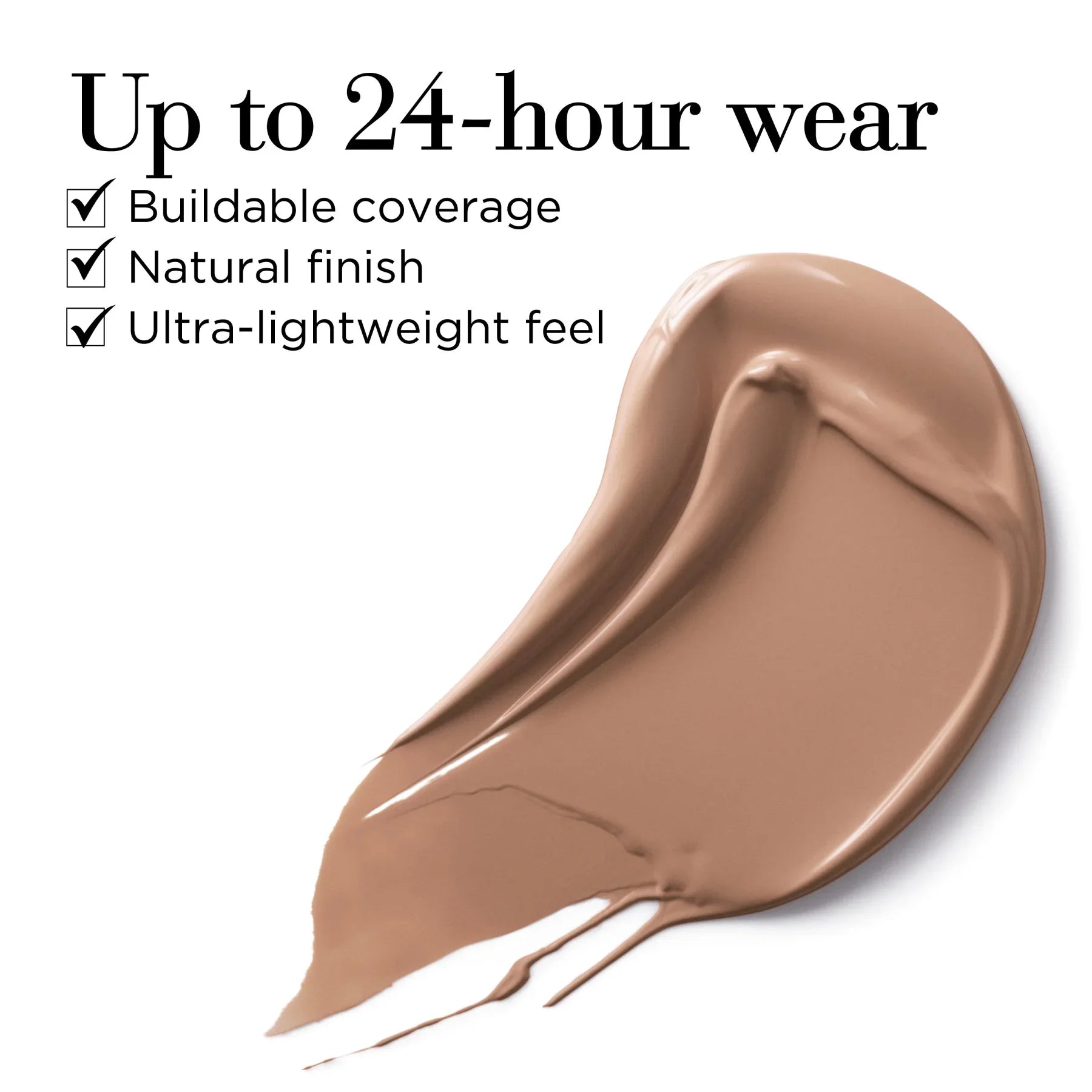 מייקאפ נוזלי בגוון טבעי, טקסט המציין עמידות ל-24 שעות, כיסוי מתגבר, תחושה קלילה, CHOZEN