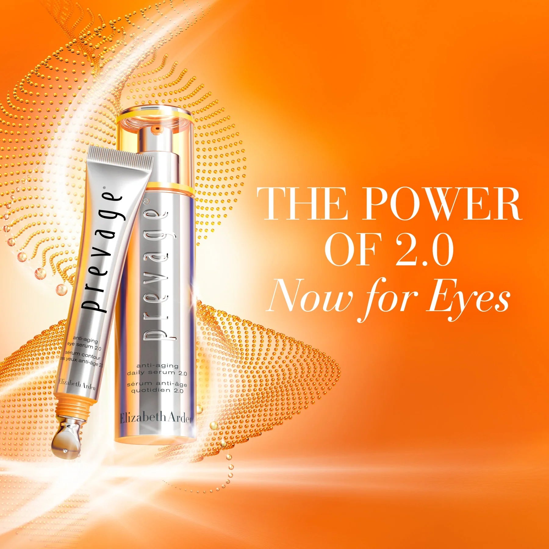 סרום אנטי אייג'ינג Prevage של Elizabeth Arden על רקע כתום, קמפיין CHOZEN אלפא