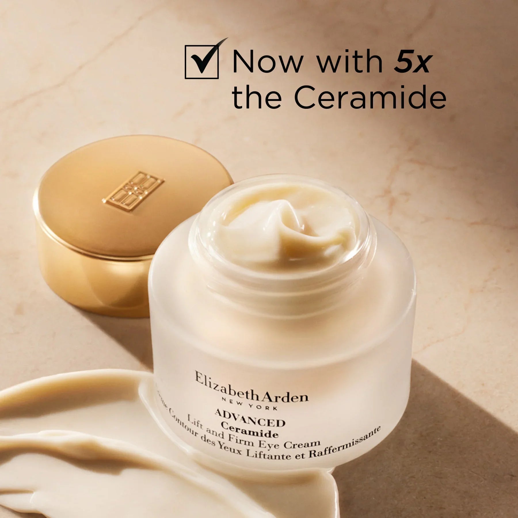 קרם עיניים Elizabeth Arden ADVANCED Ceramide על רקע שיש, מוצר קוסמטיקה יוקרתי מרשת CHOZEN