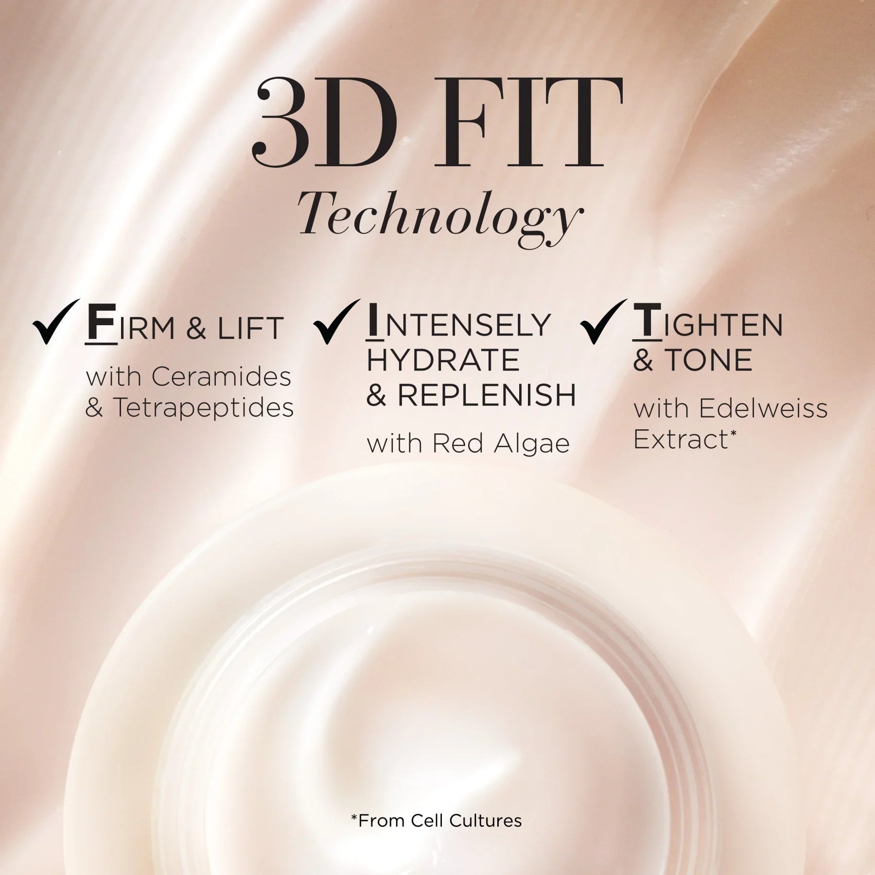 קרם לחות עם טכנולוגיית 3D FIT מבית CHOZEN, מכיל סרמידים, פפטידים, אצה אדומה ותמצית אדלווייס
