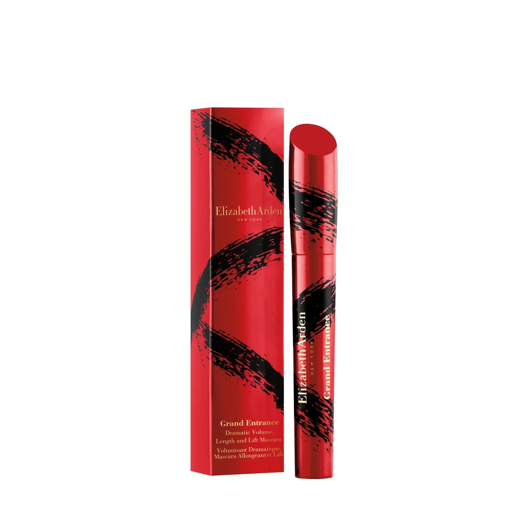 מסקרה אדומה של Elizabeth Arden Grand Entrance ליד הקופסה, מבית מותגי האיפור ב-CHOZEN