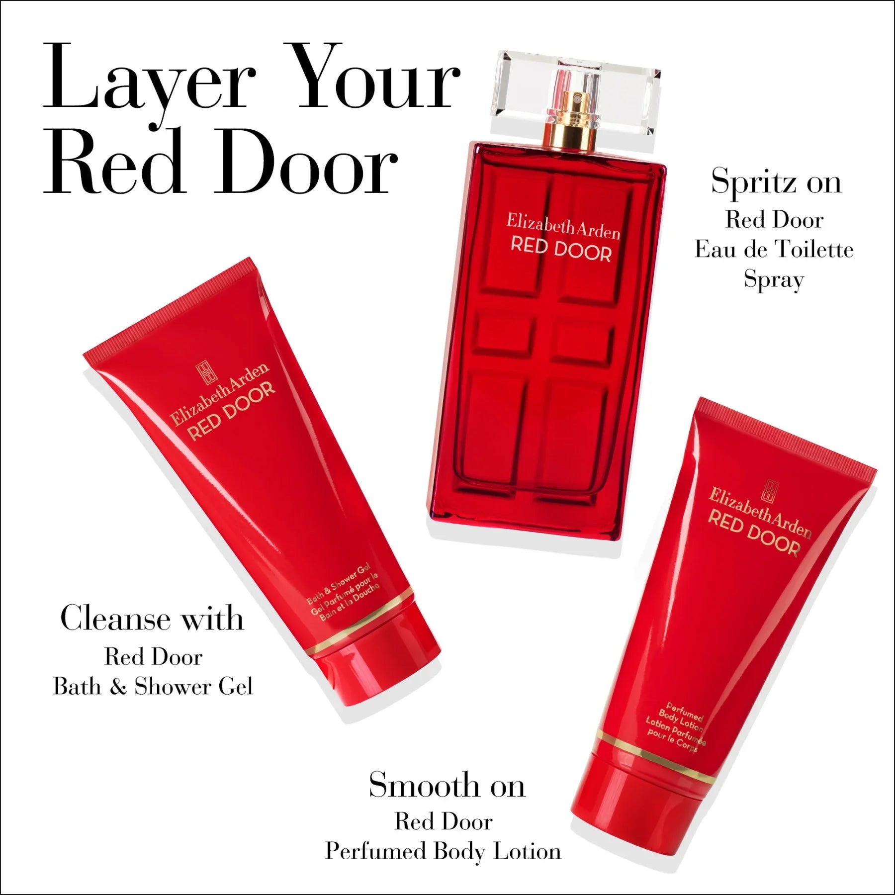 סט מוצרים אדומים של Elizabeth Arden Red Door: בושם, ג'ל רחצה ותחליב גוף, מותגים בינלאומיים מבית CHOZEN