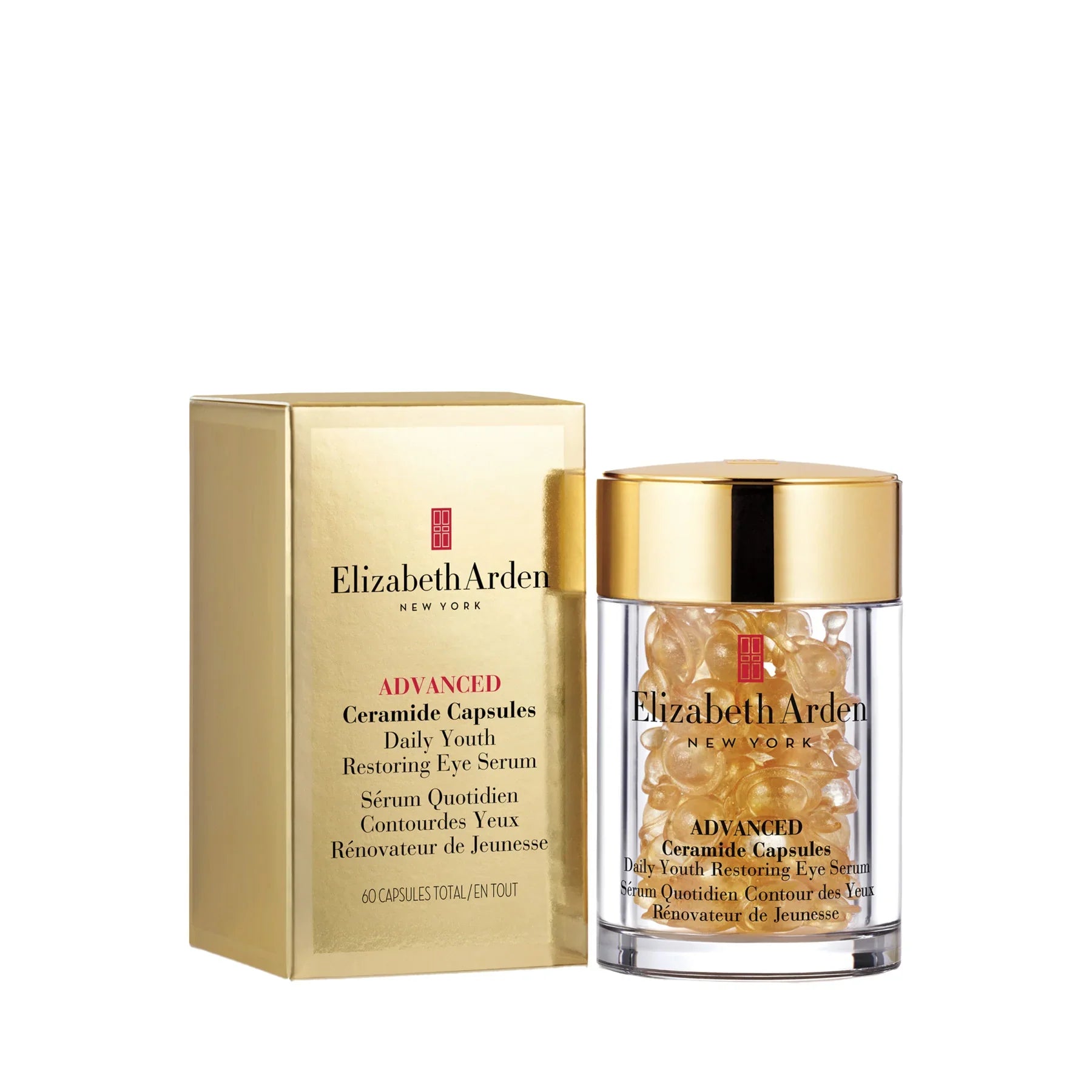 Elizabeth Arden קפסולות סרום עיניים, מוצר יוקרה עם אריזה זהובה, באתר CHOZEN