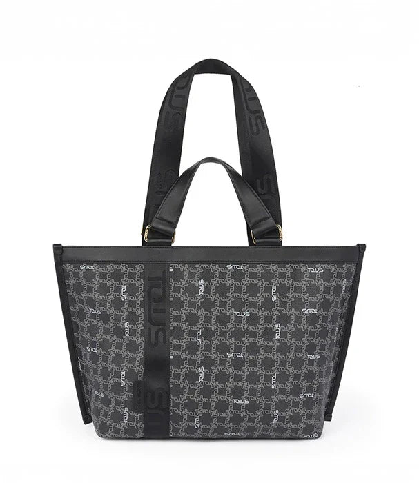 תיק מעוצב שחור אפור עם הדפס לוגו STOLIS, תיק יד אופנתי חדש מחנות CHOZEN