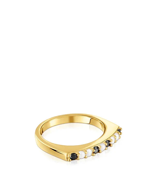 טבעת זהב בעיצוב מודרני עם אבנים שחורות ולבנות, תכשיט יוקרתי CHOZEN