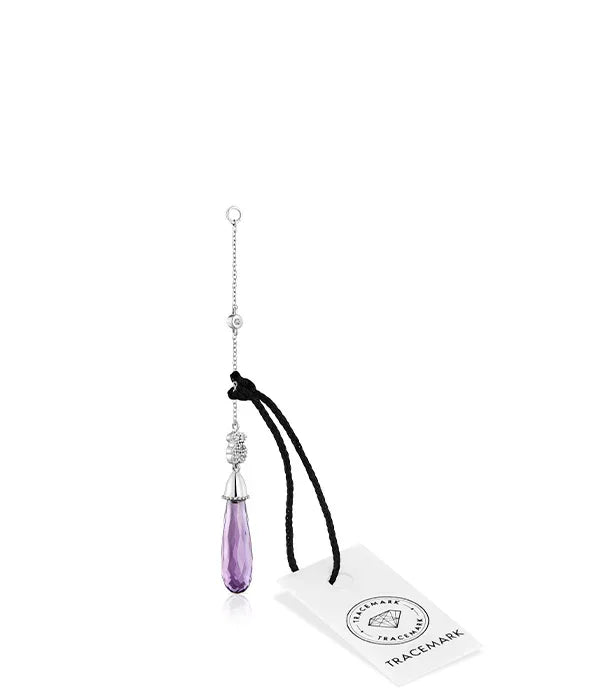 עגיל כסף עם תליון אמטיסט סגול, תג חותמת TRACEMARK, מותג CHOZEN קבוצת אלפא