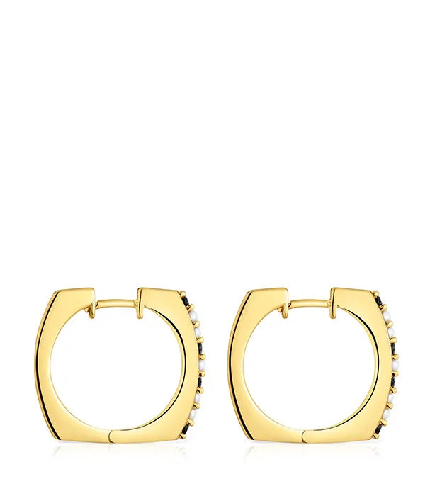 עגילי חישוק מרובעים זהב עם פנינים עדינות, תכשיטים יוקרתיים מבית CHOZEN