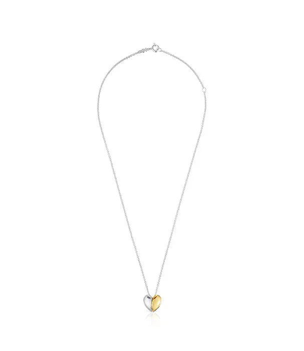שרשרת כסף עם תליון לב דו-גוני זהב וכסף, עיצוב יוקרתי CHOZEN