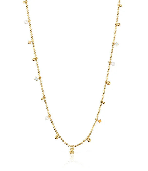 שרשרת זהב עדינה עם תליוני פנינה ויהלומים מבית CHOZEN