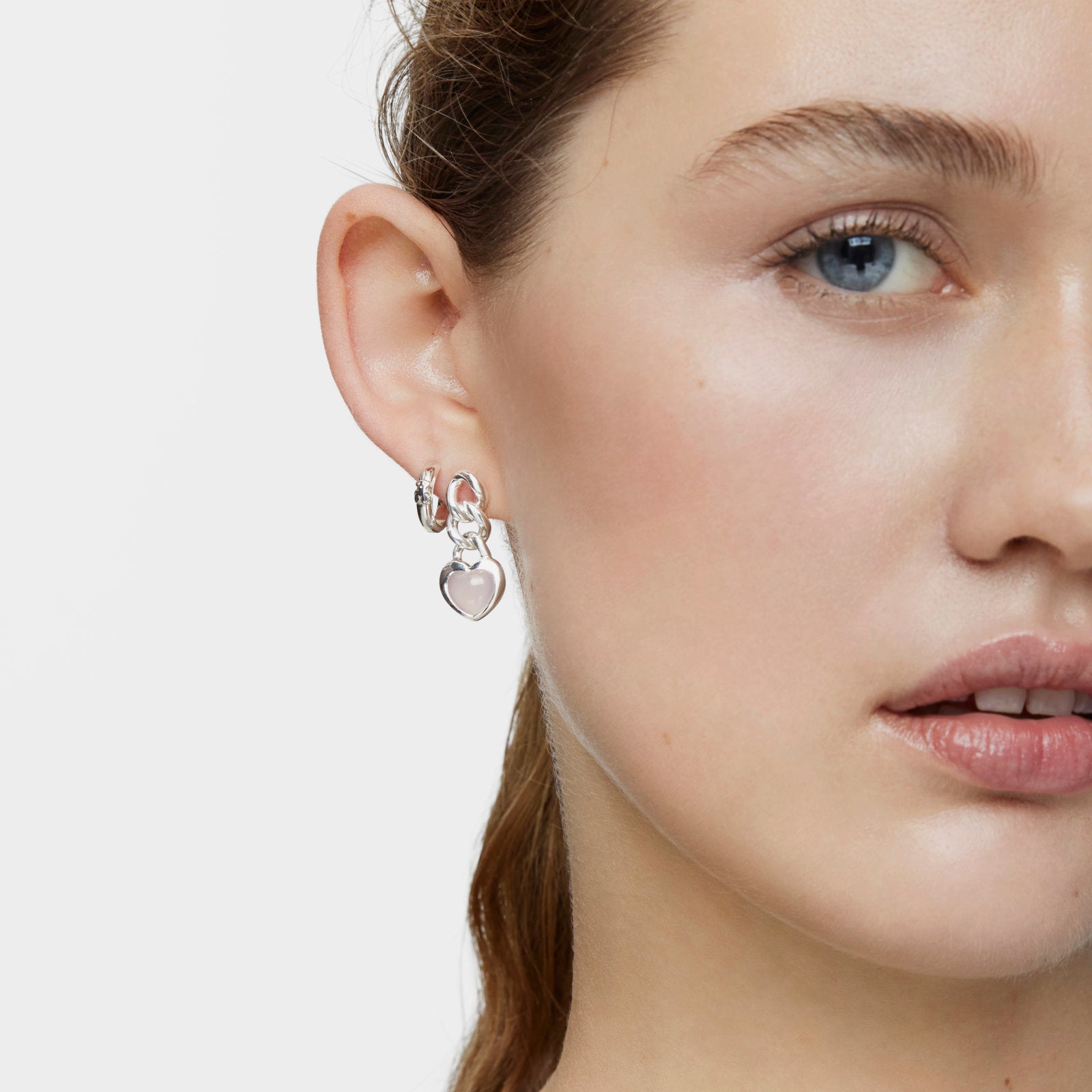 טואוס עגילים בשילוב אבן חן בצורת לב Bold Motif מכסף