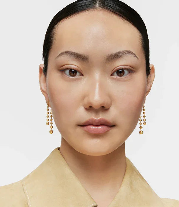 טואוס עגילים ארוכים כפולים Tous Gloss מכסף ועליו זהב 18 קראט - CHOZEN