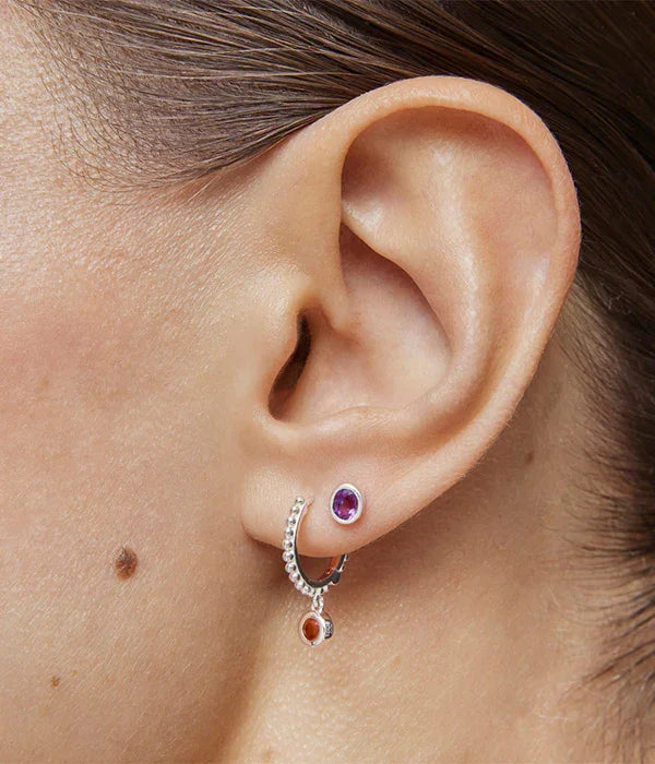 עגילי כסף עם אבני חן סגולה וכתומה לאישה, תכשיטי אופנה CHOZEN