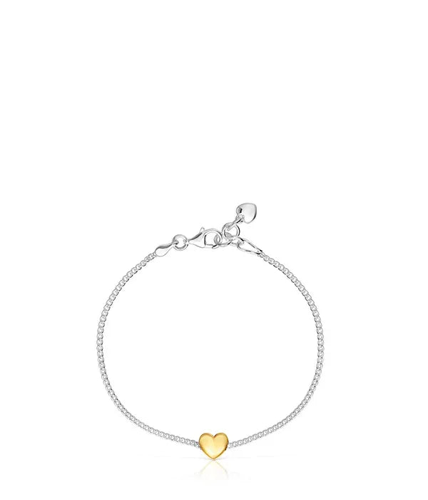 צמיד כסף עדין עם תליון לב זהב, עיצוב אלגנטי מבית CHOZEN