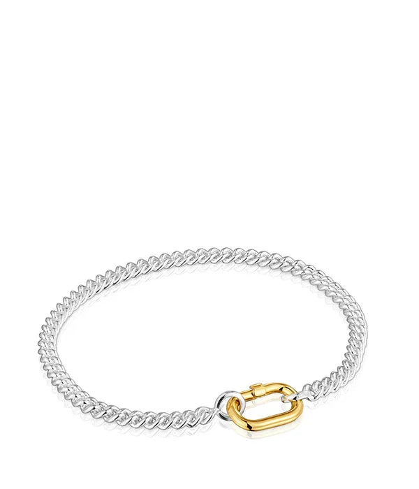 צמיד כסף עדין עם סוגר אובלוי מזהב, תכשיט אופנתי לנשים