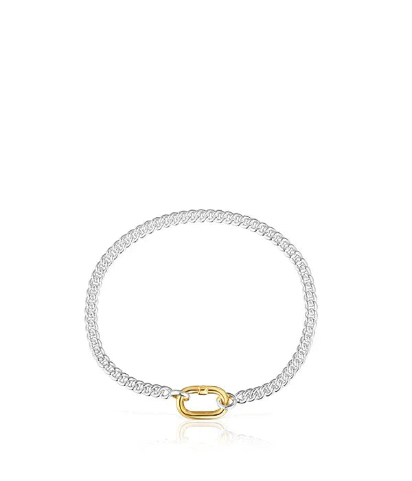 צמיד כסף עם סוגר זהב בעיצוב מינימליסטי, תכשיט לאישה, רקע לבן