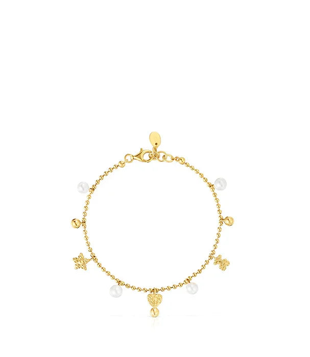 צמיד זהב אלגנטי עם תליון לב, פנינים ואלמנטים מעוצבים, מבית המותגים של CHOZEN