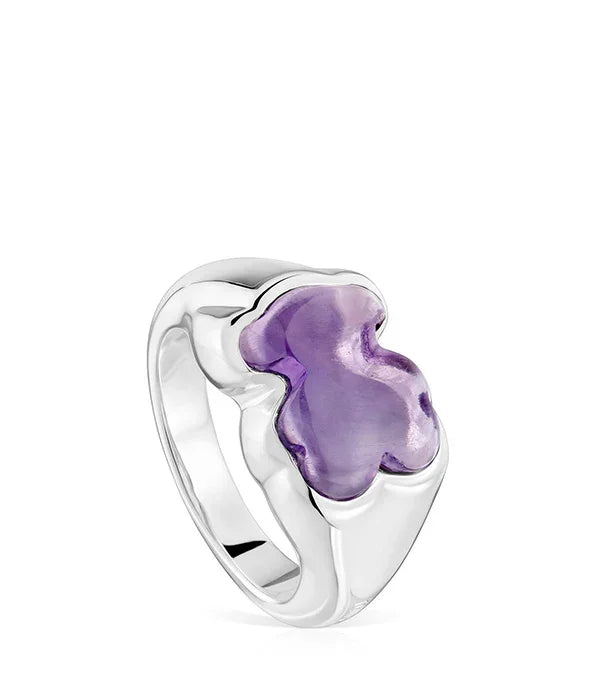 טבעת כסף עם אבן סגולה מעוצבת, תכשיט יוקרתי מקולקציית מותגי CHOZEN