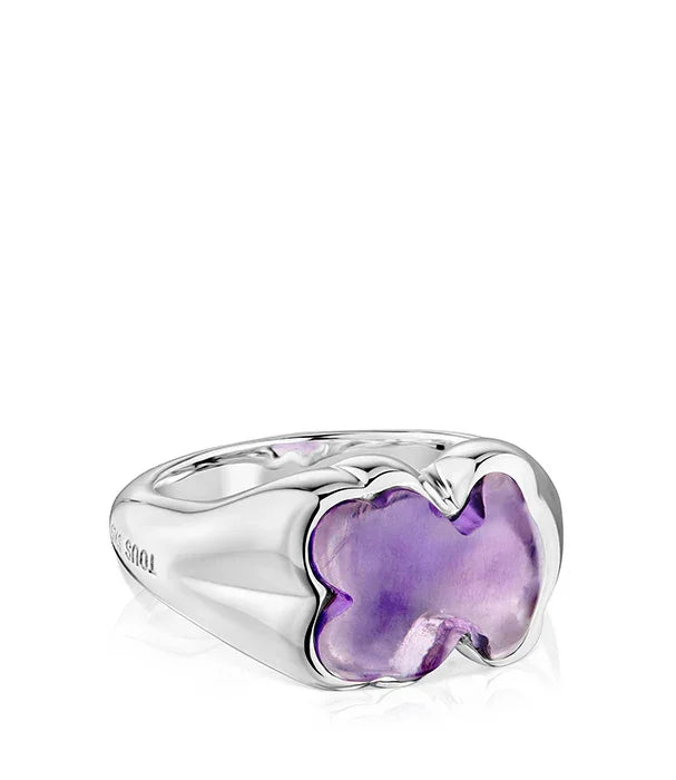 טבעת כסף עם אבן אמטיסט סגולה בעיצוב ייחודי, מותג יוקרה מבית CHOZEN