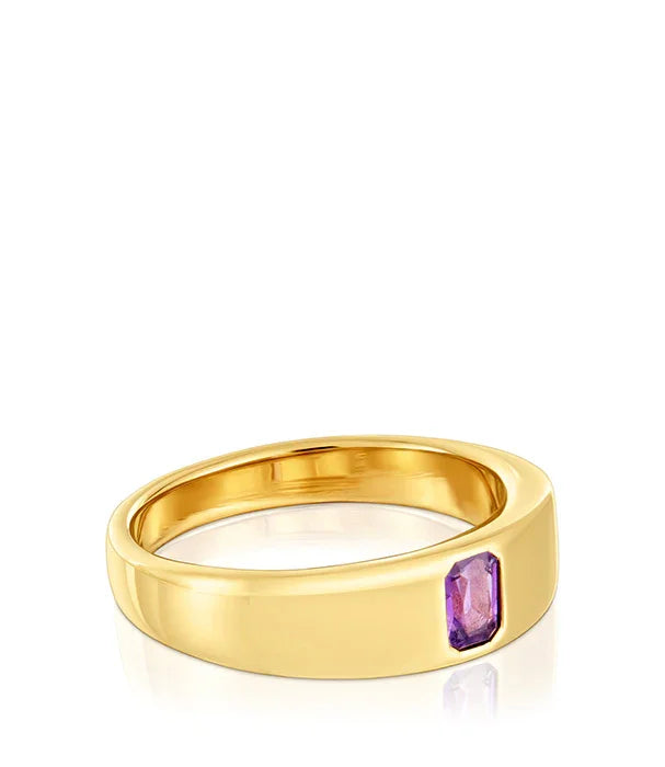 טבעת זהב חלקה עם אבן סגולה מלבנית, תכשיט יוקרתי CHOZEN