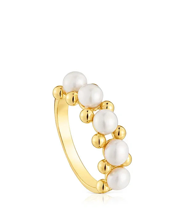 טבעת זהב עם חרוזי פנינה לבנים, תכשיט יוקרה מבית CHOZEN