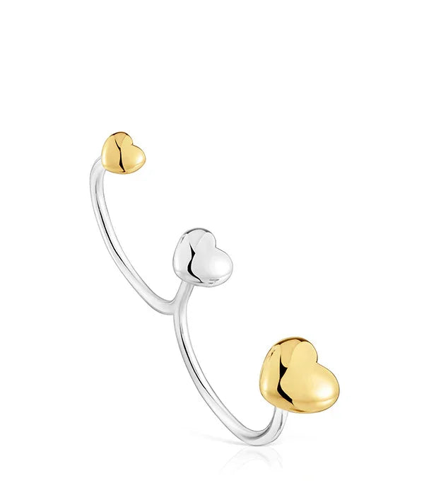 טבעת כסף פתוחה עם שלושה לבבות בציפוי זהב וכסף, תכשיט אופנתי CHOZEN