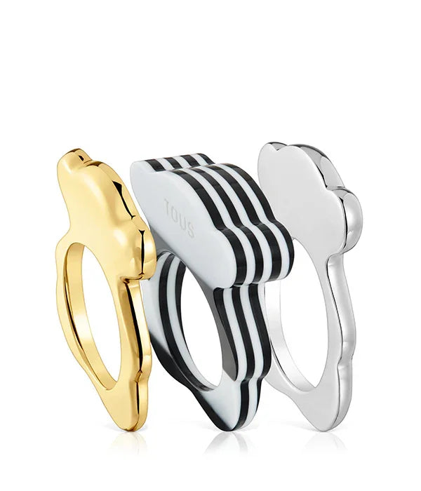 סט טבעות TOUS דובון מעוצב בזהב, כסף ושחור לבן, תכשיטים יוקרתיים ב-CHOZEN