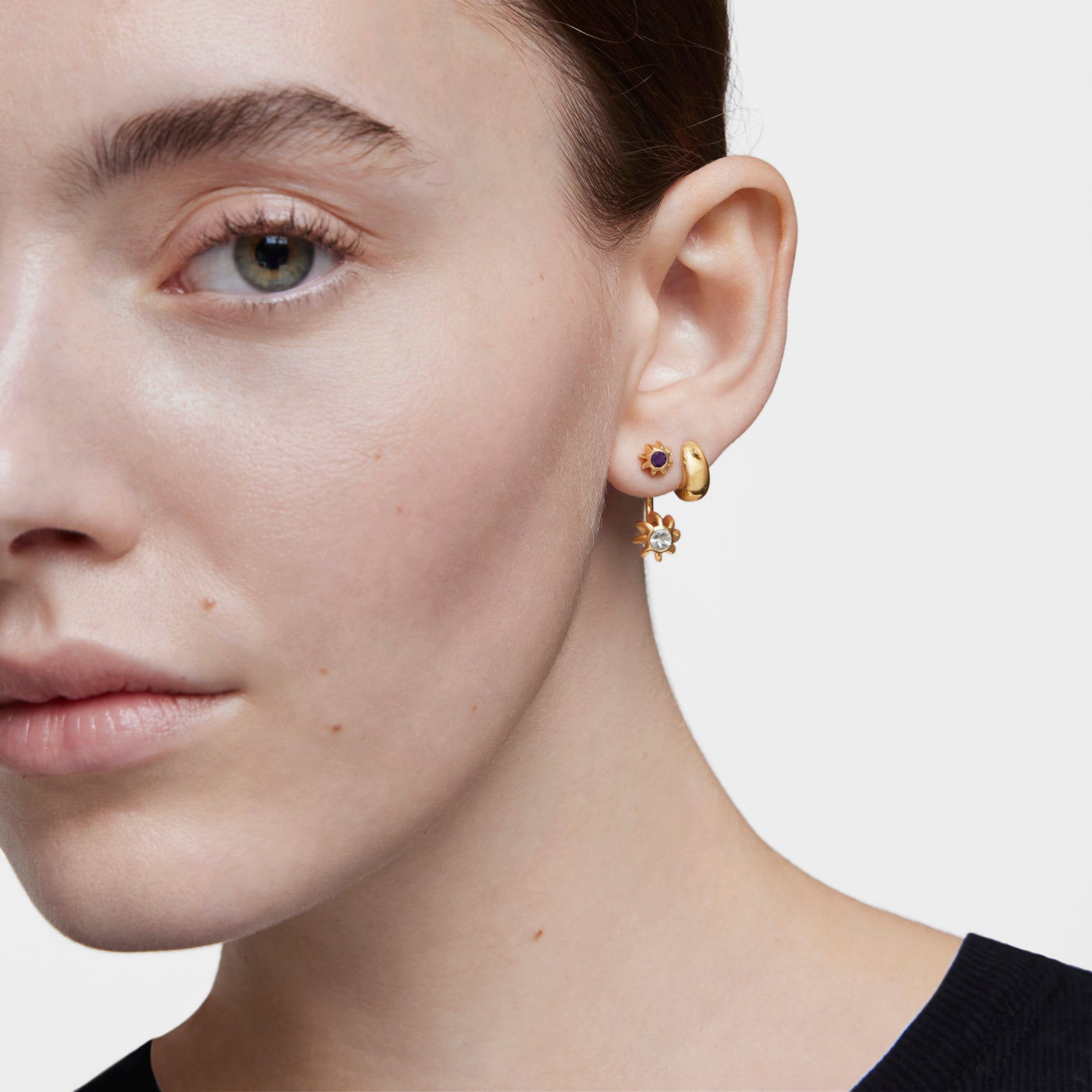 טואוס עגילים כפולים עם אבני חן Galia מזהב 18 קראט על כסף