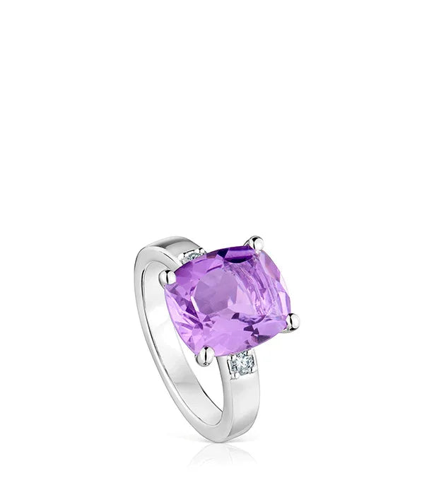 טבעת כסף עם אבן חן סגולה מבריקה, מותג CHOZEN, תכשיט אופנתי יוקרתי