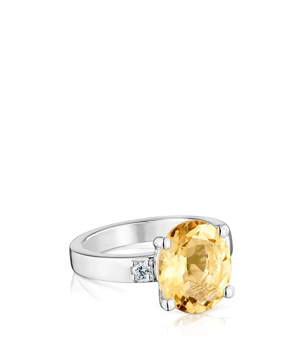 טבעת כסף עם אבן חן צהובה גדולה ואבן קטנה, תכשיטים יוקרתיים CHOZEN