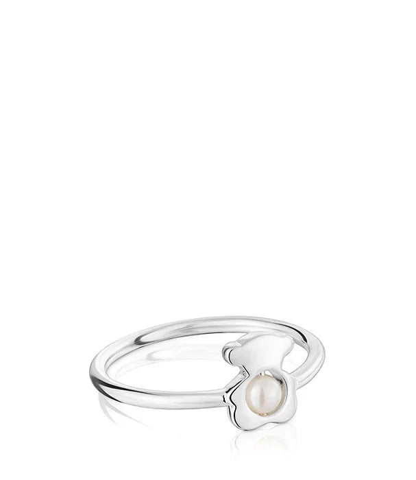 טבעת כסף עדינה עם דובון ופנינה, תכשיטים יוקרתיים בחנות CHOZEN