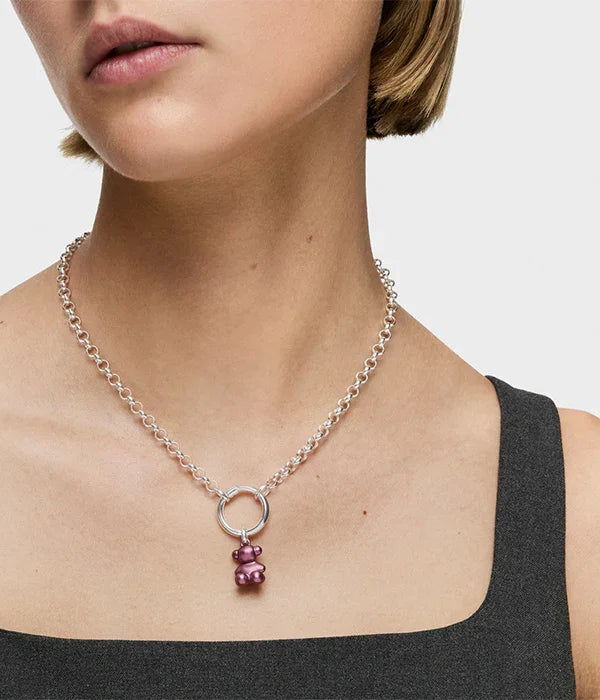 שרשרת כסף טרנדית עם תליון דובי סגול לאישה, מבית CHOZEN מותגים מובילים