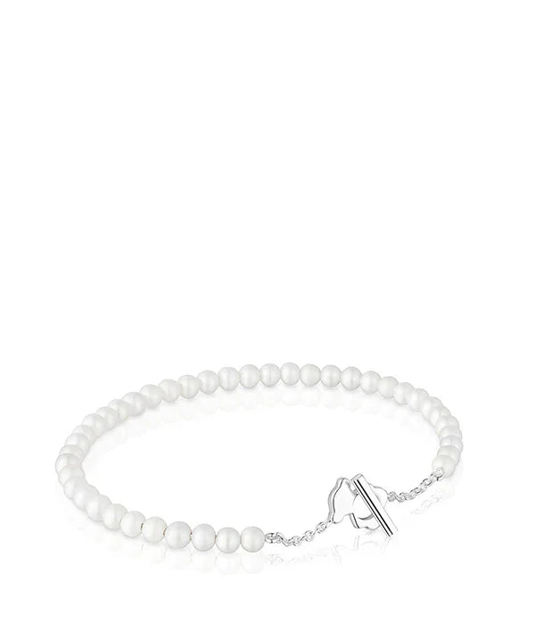 צמיד חרוזים לבן לנשים עם סוגר כסוף, תכשיט יוקרתי מחנות המותגים CHOZEN