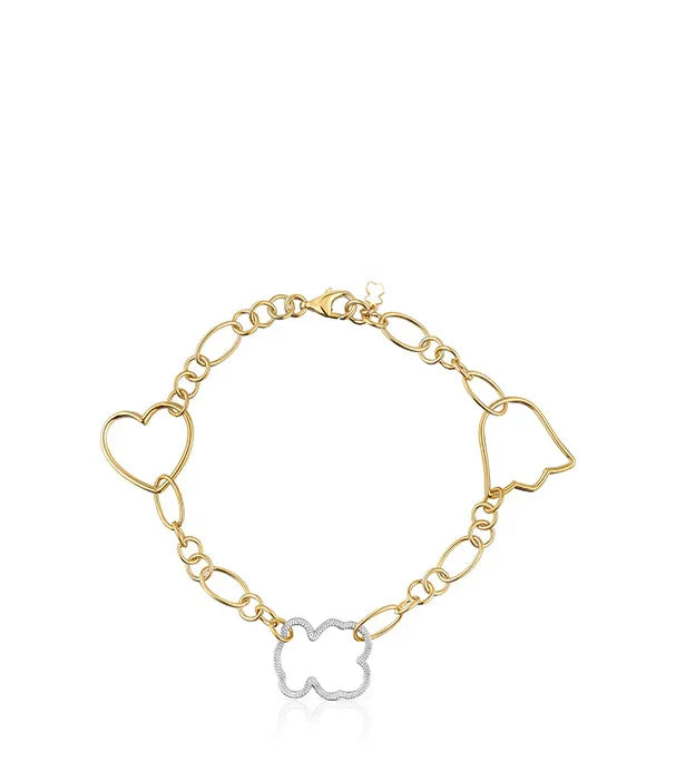 צמיד זהב עם חוליות בצורת לב ופרח, תכשיט יוקרתי CHOZEN, מבית קבוצת אלפא