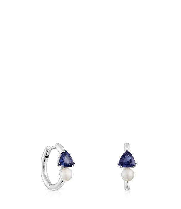 עגילי כסף עם אבן כחולה ופנינה, תכשיטים יוקרתיים מבית CHOZEN