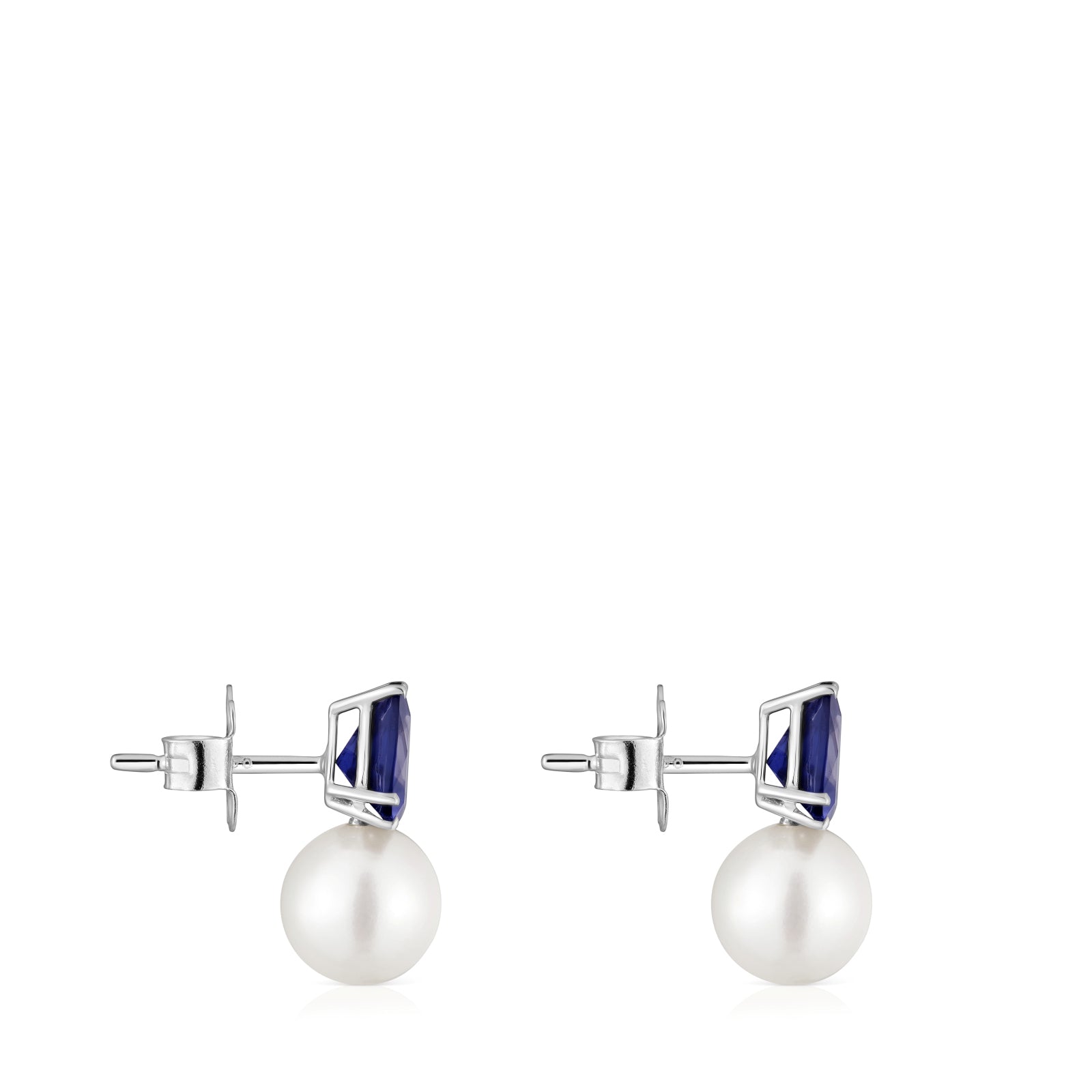 טואוס עגילים צמודים Ivette מזהב לבן 18 קראט בשילוב אבן חן ופנינה