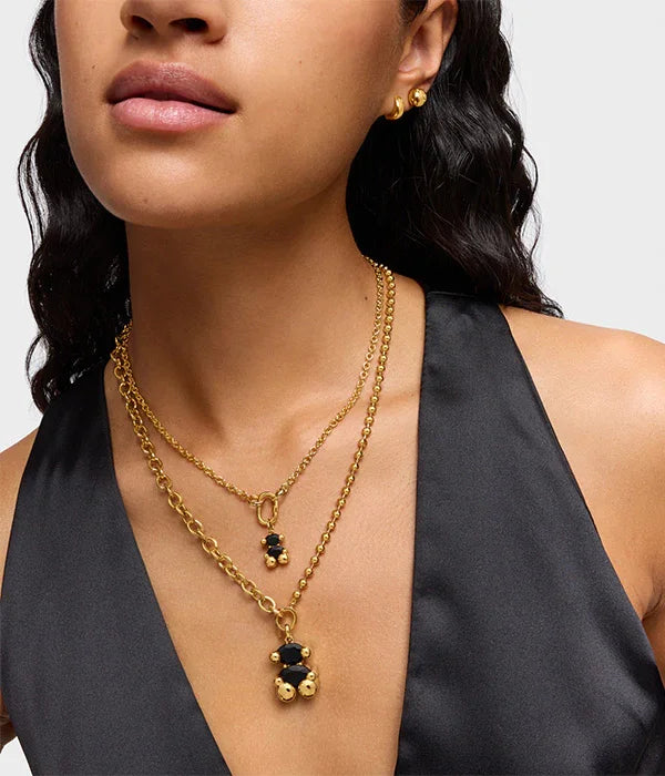 שרשרת זהב כפולה עם תליונים שחורים ואוזני זהב, עגילים תואמים, אופנת תכשיטים CHOZEN